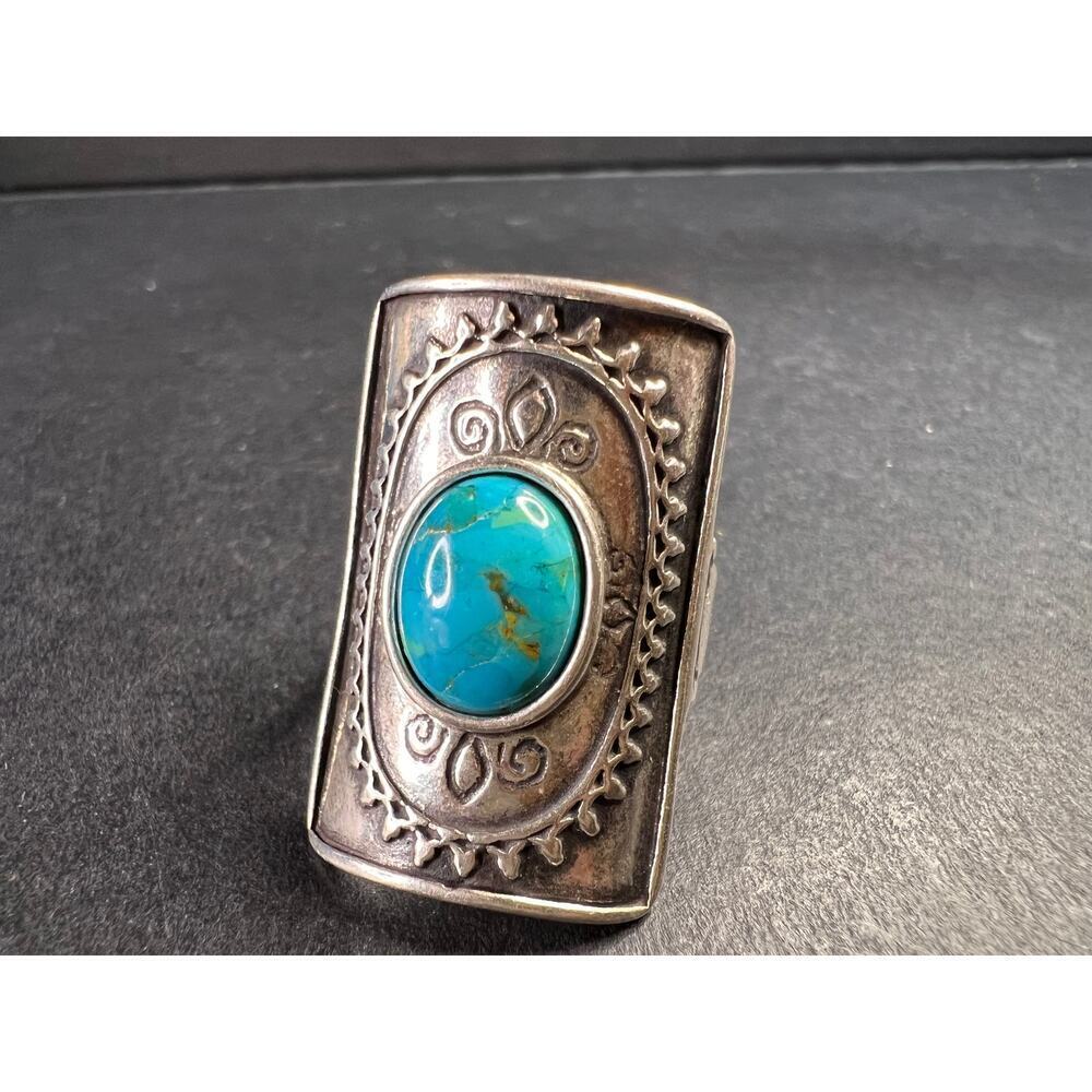 Vintage DIDAE Sterling Silver Kingman Turquoise Shield Ring – Size 7